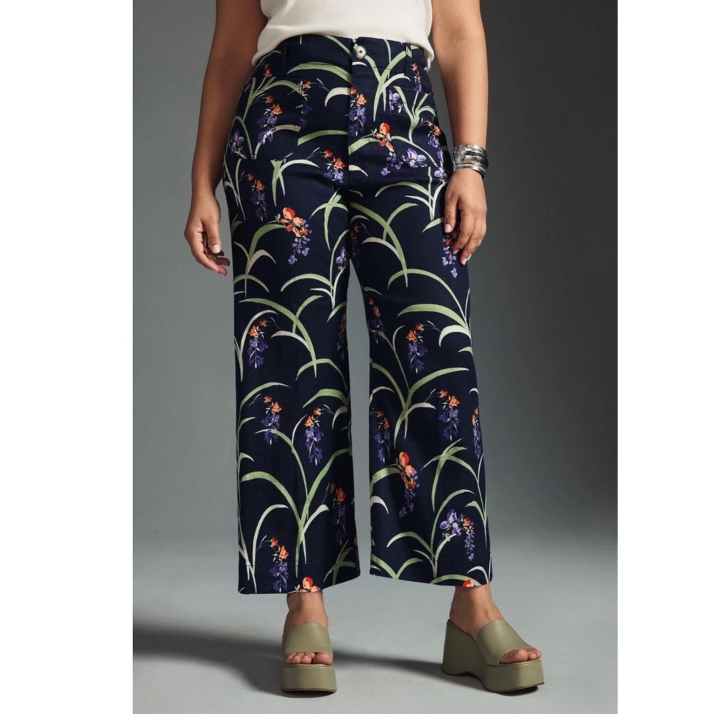 Maeve Anthropologie The Colette Linen Blend Floral Wide Leg Pants 26